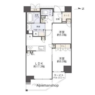 リバーガーデン四天王寺【17階】の間取り