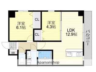 PARKHILLS安堂寺町【4階】の間取り
