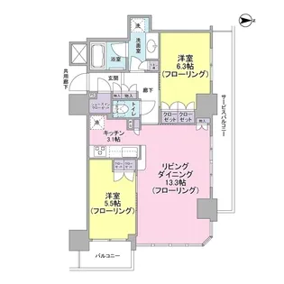 ブランズタワー・ウェリス心斎橋SOUTH【0907号室】の間取り