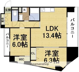 阪神ハイグレードマンション1番館【4階】の間取り