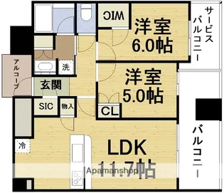 シエリアタワー中之島【12階】の間取り