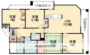 大阪府豊中市上新田2丁目【マンション】の間取り