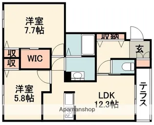 大阪府箕面市粟生新家1丁目【アパート】の間取り