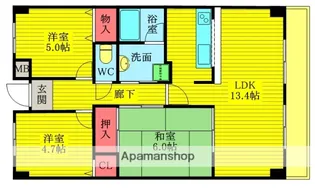 大阪府吹田市佐井寺南が丘【マンション】の間取り
