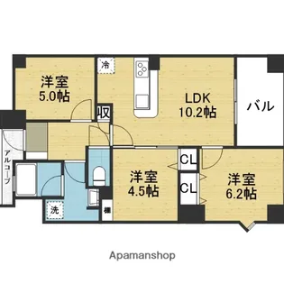ディアステージ長堀【602号室】の間取り