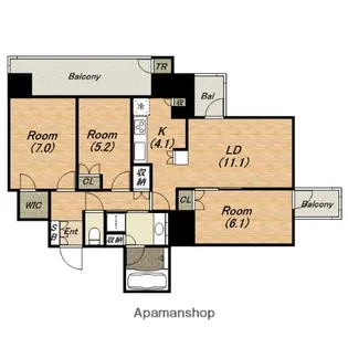 ローレルタワー夕陽丘イーストレジデンス【905号室】の間取り