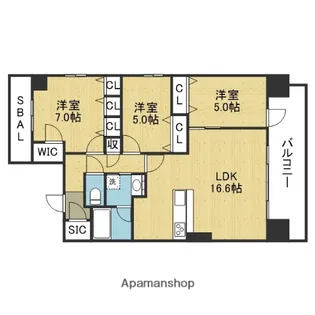 スプランディッド本町東DUE【19階】の間取り