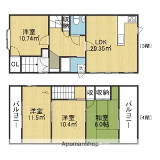 谷町長堀コート【3F4F号室】の間取り