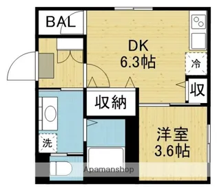 1DKの間取り画像