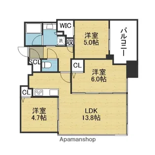 シティタワー大阪本町【39階号室】の間取り