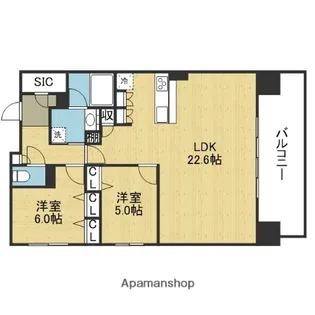 スプランディッド本町東DUE【19階】の間取り