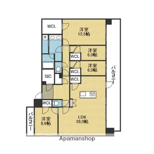 スプランディッド本町東DUE【19階】の間取り