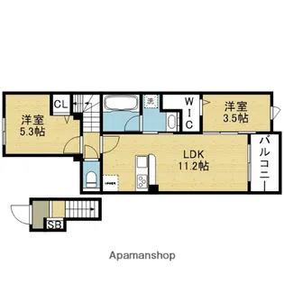 コート・ド・ボーヌ深江南南棟【2階】の間取り
