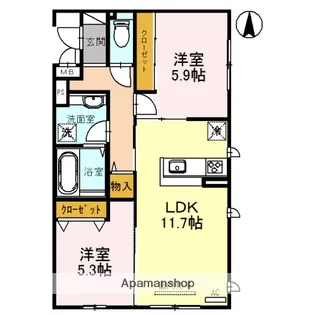 プリマベーラ巽東【1階】の間取り