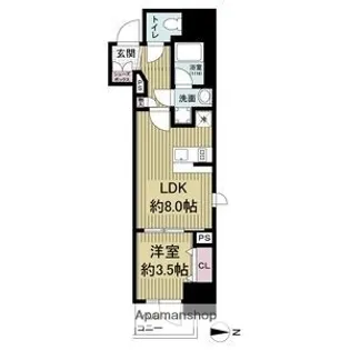 レジュールアッシュ谷町四丁目グランクラス【1104号室】の間取り