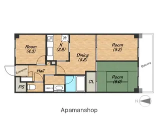 夕陽丘パークハイム【3階】の間取り