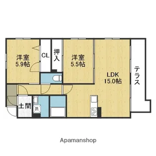 シャーメゾンサンワ【101号室】の間取り