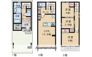 大阪府大阪市淀川区東三国5丁目【一戸建】の間取り