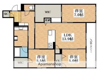 フレシア天王寺 南棟【2階】の間取り
