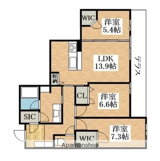 フレシア天王寺 南棟【1階】の間取り