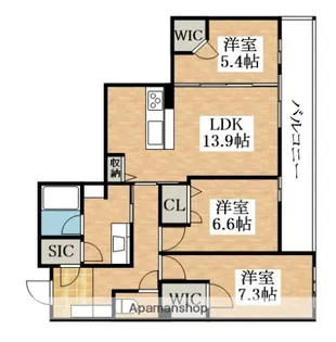 フレシア天王寺 南棟【3階】の間取り