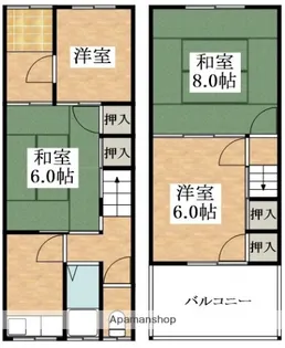 大阪府大阪市東住吉区住道矢田1丁目【テラスハウス】の間取り