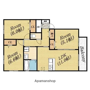 コスモ新森【1階】の間取り