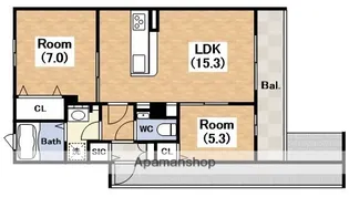 ジューンベリーガーデン 北畠【102号室】の間取り