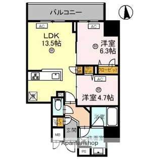 大阪府大阪市阿倍野区三明町2丁目【マンション】の間取り