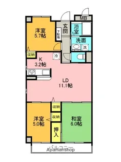 グリーンエクセル稲野【3階】の間取り