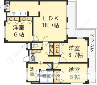 ヴァンヴェール夙川【3階】の間取り