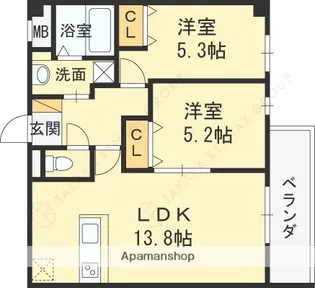 リヴェール西宮【2階】の間取り
