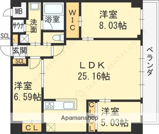 プレジオ西宮北口【5階】の間取り