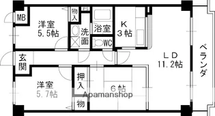 ロイヤルシャトー門戸【603号室】の間取り