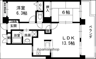 ファインビュー西宮【25階】の間取り