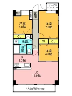 ロジュマンヴェール若草【3階】の間取り
