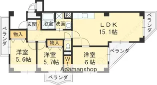 プール・トゥジュール甲陽園【3階】の間取り
