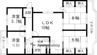 パストラーレ香櫨園【102号室】の間取り