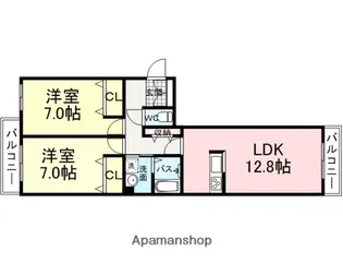 グランジュテ武庫町【107号室】の間取り