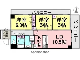 ローレルコート・クレヴィア尼崎駅前【14階】の間取り