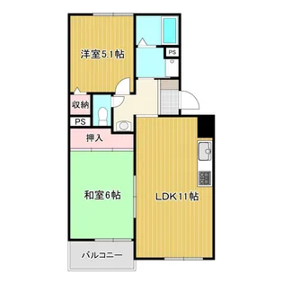 岡田山ハイツ A棟【102号室号室】の間取り
