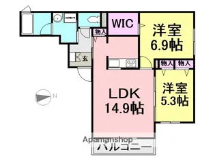 シャーメゾンフクシア【102号室】の間取り