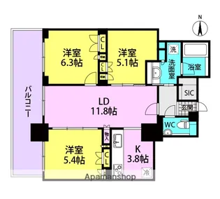 プラウド阪急塚口駅前【8階】の間取り