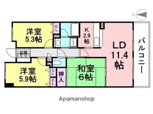 ケーフィル塚口【1008号室】の間取り