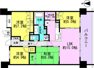 ライオンズスクエア塚口アバンティア(分譲貸し)【7階】の間取り