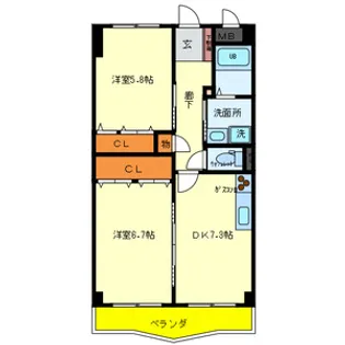 ラシュレ・ウエスト六甲【3階】の間取り