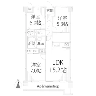 ヒルサイドテラス北平野【203号室】の間取り