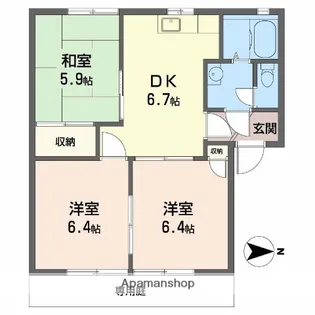 サニーハイツUEDA A【1階】の間取り