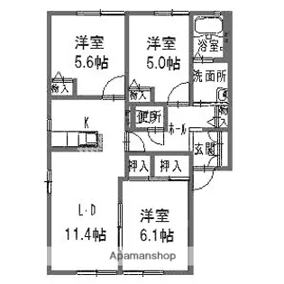グリーンハイツR A棟【1階】の間取り