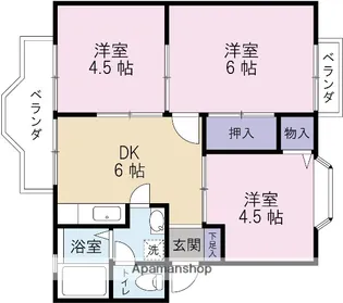 ツインハイツ薬王寺B【1階】の間取り